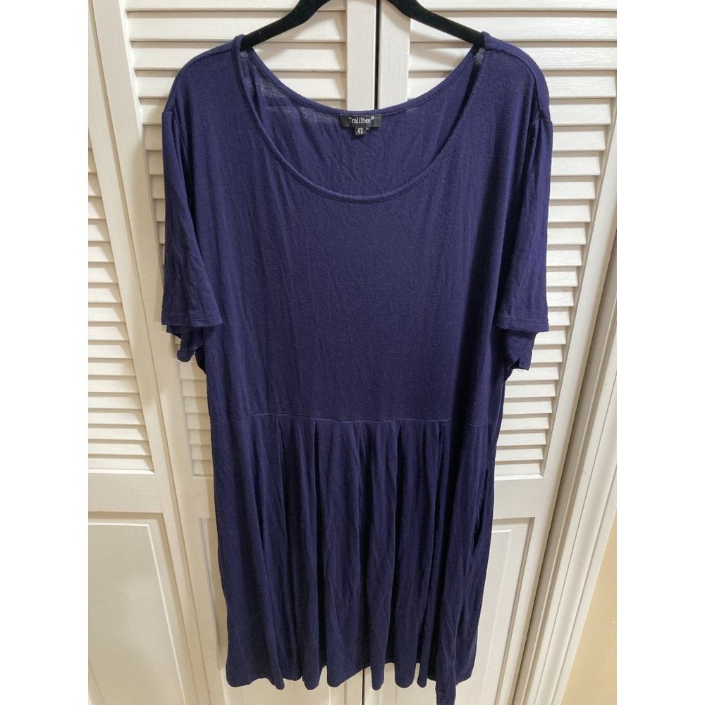 Tralilbee Navy Blue Rayon T Shirt Dress Plus Size 4X Lightweight w Pockets